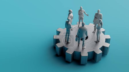 Foto de El fondo del concepto de trabajo en equipo donde las personas trabajan juntas en engranajes, 3d rendering - Imagen libre de derechos