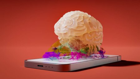 Téléchargez les photos : Concept d'un cerveau accro aux smartphones, rendu 3d - en image libre de droit
