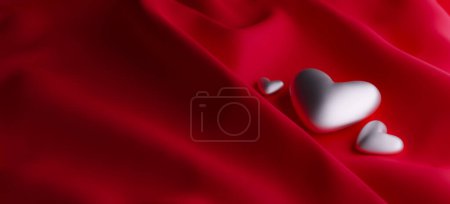 Photo for Romantic background with heart shapes on soft red cloth, 3d rendering - Royalty Free Image