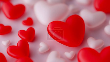 Photo for White and red heart shapes pattern background, 3d rendering - Royalty Free Image