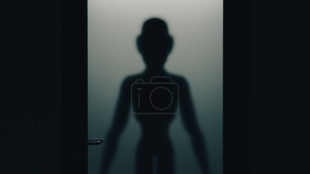 Téléchargez les photos : Concepts d'extraterrestres apparaissent de l'autre côté du verre opaque, rendu 3D - en image libre de droit