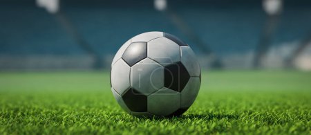 Photo for Close-up shot of a soccer ball on the soccer stadium field copy space background, 3d rendering - Royalty Free Image