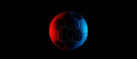 Photo for Black background with red and blue lights on a soccer ball in the center, 3d rendering - Royalty Free Image