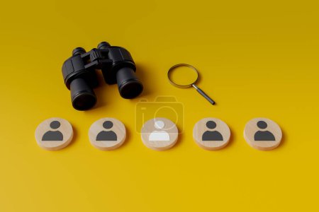 Foto de Concepto de fondo para la búsqueda de talento con prismáticos y lupa para el reclutamiento, 3d rendering - Imagen libre de derechos