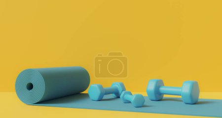 Photo for Background of various exercise equipment for women's diet and exercise, 3d rendering - Royalty Free Image