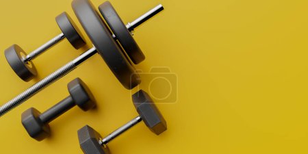 Photo for Background of various exercise equipment for strength training, 3d rendering - Royalty Free Image