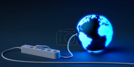 Photo for Earth plugged into a power strip and shining brightly like a light bulb.3d rendering - Royalty Free Image