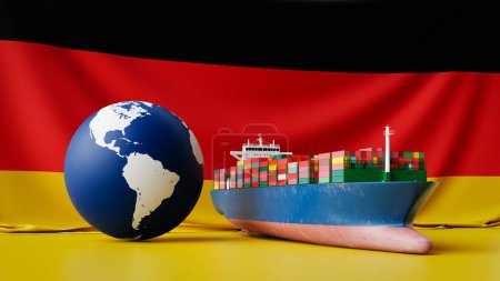 Téléchargez les photos : Import and Export Cargo Ships and German's Economic Background. Rendu 3d - en image libre de droit