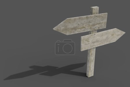 Téléchargez les photos : Maquette de vieux panneaux de signalisation en bois pointant en direction. Rendu 3d - en image libre de droit