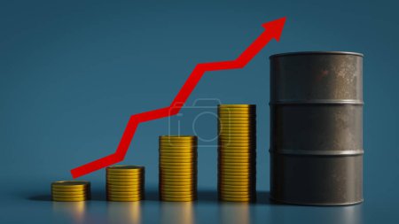 Photo for Oil price rise and oil barrels and chart.3d rendering - Royalty Free Image