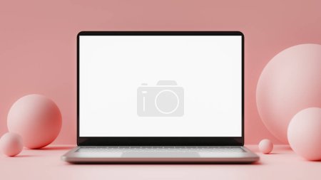 Photo for Homepage mockup with laptop on minimalist abstract background. 3d rendering - Royalty Free Image
