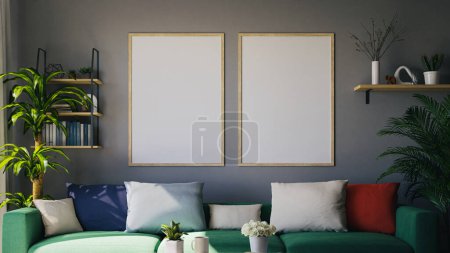 Photo for Two A0 size poster frame mock-ups in the living room. 3d rendering - Royalty Free Image