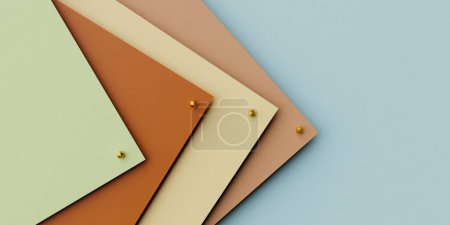 Photo for Flat lay of coloured paper layered in a pattern with brown color. 3d rendering - Royalty Free Image