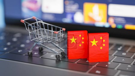 Ultraniedrige Preisoffensive chinesischer Shopping-Shops für Online-Bestellungen. 3D-Darstellung