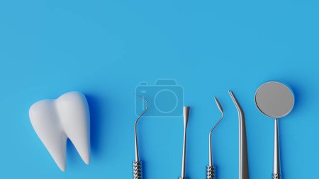 Photo for Copy space background with teeth and dental equipments. 3d rendering - Royalty Free Image