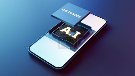 On device AI chip inside Smart phone. 3d rendering