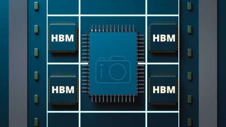 Foto de Memoria de alto ancho de banda llamada HBM conceptos fondos. renderizado 3d - Imagen libre de derechos