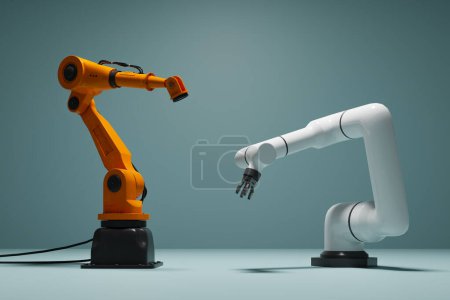 Téléchargez les photos : Industrie 4.0 et robots industriels dans une usine intelligente. Rendu 3d - en image libre de droit
