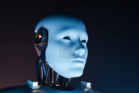 Téléchargez les photos : Concept de robot humanoïde IA face. Rendu 3d - en image libre de droit