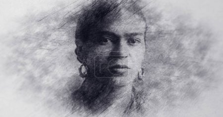 Foto de Pintor mexicano. Dibujo de retratos. Magdalena Carmen Frida Kahlo Calderón. - Imagen libre de derechos
