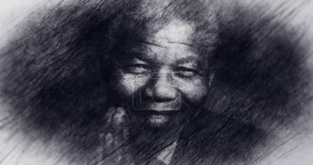 Téléchargez les photos : Afrique du Sud. Dessin de portrait. Nelson Mandela, ancien président sud-africain. - en image libre de droit