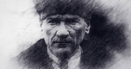 Foto de Pavo. Dibujo de retratos. Mustafa Kemal Ataturk, Fundador de la República de Turquía. - Imagen libre de derechos