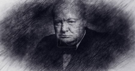 Photo for UK. Portrait Drawing. Sir Winston Leonard Spencer Churchill. - Royalty Free Image