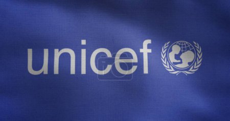 Téléchargez les photos : Le drapeau de l'UNICEF. 3D réaliste - en image libre de droit