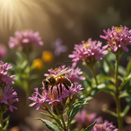 Fleurs colorées fleurissant au printemps et une abeille mellifère cherchant du pollen. 