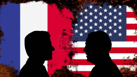 Photo for Conflict between France and USA, United States, Emmanuel Macron discussion with Joe Biden, breaking news banner, political crisis between France and USA, United States, tensions and aggression, politic fight or war - Royalty Free Image