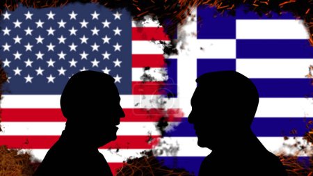 Photo for Conflict between USA and Greece, Joe Biden discussion with Alexis Tsipras, breaking news banner, political crisis between USA and Greece, tensions and aggression, politic fight or war - Royalty Free Image