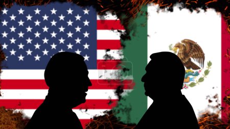Photo for Conflict between USA and Mexico, Joe Biden discussion with Andrs Manuel Lpez Obrador, breaking news banner, political crisis between USA and Mexico, tensions and aggression, politic fight or war - Royalty Free Image