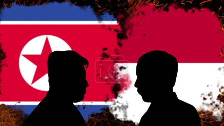 Téléchargez les photos : Conflit entre la Corée du Nord et l'Indonésie, Kim Jong-undiscussion avec Joko Widodo, bannière d'information de dernière heure, crise politique entre la Corée du Nord et l'Indonésie, tensions et agressions, lutte politique ou guerre - en image libre de droit