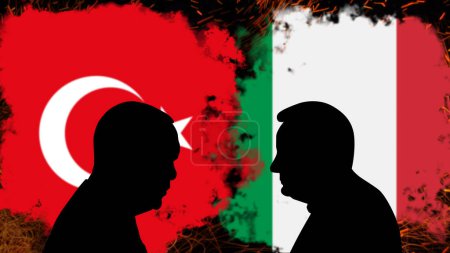 Foto de Conflicto entre Turquía e Italia, conversación de Recep Tayyip Erdogan con Sergio Mattarella, pancarta de prensa, crisis política entre Turquía e Italia, tensiones y agresiones, lucha política o guerra - Imagen libre de derechos
