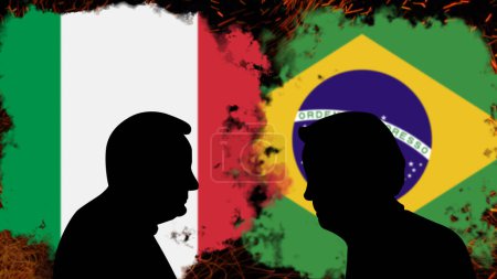Téléchargez les photos : Conflit entre l'Italie et le Brésil, discussion Sergio Mattarella avec Jair Bolsonaro, bannière d'information de dernière heure, crise politique entre l'Italie et le Brésil, tensions et agressions, lutte politique ou guerre - en image libre de droit