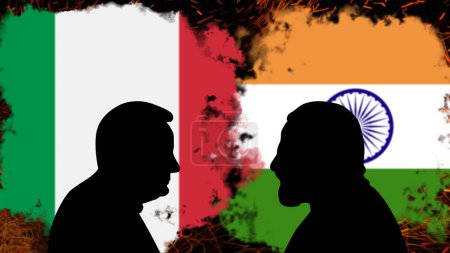Téléchargez les photos : Conflit entre l'Italie et l'Inde, Sergio Mattarella discussion avec Narendra Modi, bannière d'information de dernière heure, crise politique entre l'Italie et l'Inde, tensions et agressions, lutte politique ou guerre - en image libre de droit