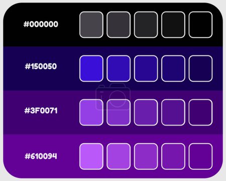 Blue purple color palette vector, dark colors catalog, rgb pantone colors, design and edit idea, colour matching, harmonious colours palette sample, eps designed asset