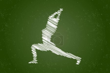 Illustration pour Position de yoga silhouette vectorielle effet craie, méditation et idée de vie saine, silhouette de mouvement de yoga, couleur blanche isolée sur tableau, concept de dessin à la main pour enfants - image libre de droit
