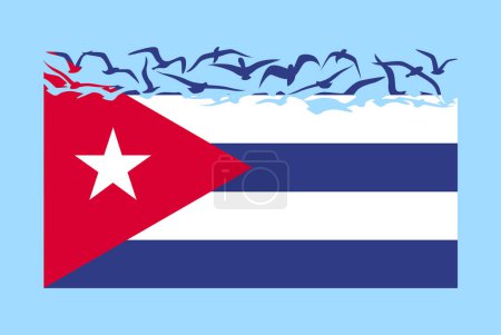 Téléchargez les illustrations : Drapeau de Cuba avec concept de liberté, idée de pays indépendant, Drapeau de Cuba se transformant en vecteur d'oiseaux volants, métaphore de souveraineté, design plat - en licence libre de droit