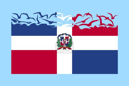 Illustration for Dominican Republic flag with freedom concept, independent country idea, Dominican Republic flag transforming into flying birds vector, sovereignty metaphor, flat design - Royalty Free Image