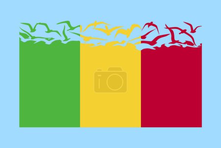 Illustration for Mali flag with freedom concept, independent country idea, Mali flag transforming into flying birds vector, sovereignty metaphor, flat design - Royalty Free Image