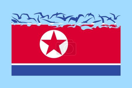 Illustration for North Korea flag with freedom concept, independent country idea, North Korea flag transforming into flying birds vector, sovereignty metaphor, flat design - Royalty Free Image