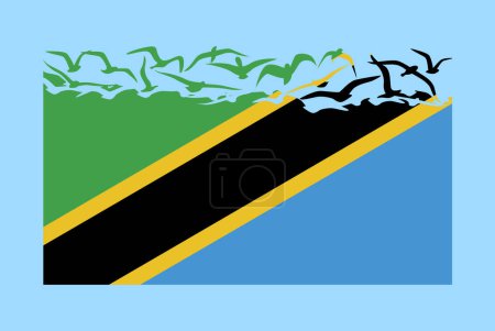 Illustration for Tanzania flag with freedom concept, independent country idea, Tanzania flag transforming into flying birds vector, sovereignty metaphor, flat design - Royalty Free Image
