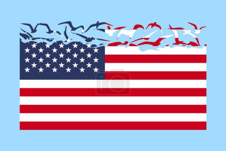 Illustration for USA flag with freedom concept, independent country idea, USA flag transforming into flying birds vector, sovereignty metaphor, flat design - Royalty Free Image
