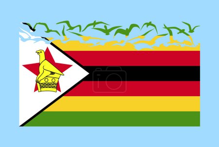 Illustration for Zimbabwe flag with freedom concept, independent country idea, Zimbabwe flag transforming into flying birds vector, sovereignty metaphor, flat design - Royalty Free Image