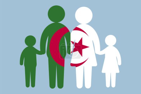 Illustration for Algeria flag with family concept, vector element, parent and kids holding hands, immigrant idea, happy family with Algeria flag, flat design asset - Royalty Free Image