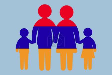 Illustration for Armenia flag with family concept, vector element, parent and kids holding hands, immigrant idea, happy family with Armenia flag, flat design asset - Royalty Free Image