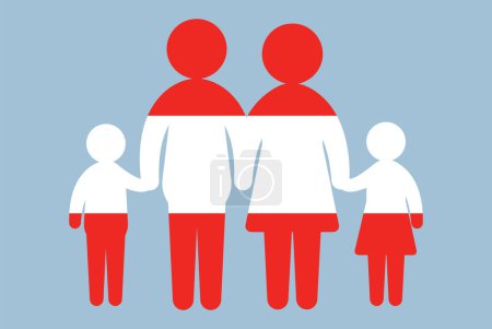 Illustration for Austria flag with family concept, vector element, parent and kids holding hands, immigrant idea, happy family with Austria flag, flat design asset - Royalty Free Image