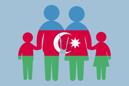 Illustration for Azerbaijan flag with family concept, vector element, parent and kids holding hands, immigrant idea, happy family with Azerbaijan flag, flat design asset - Royalty Free Image