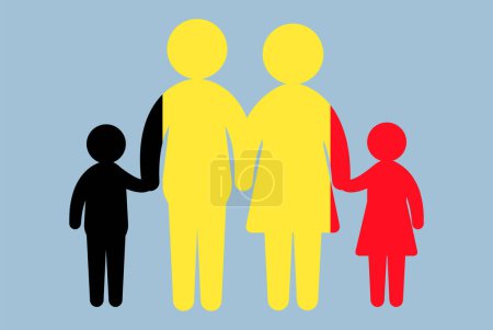 Illustration for Belgium flag with family concept, vector element, parent and kids holding hands, immigrant idea, happy family with Belgium flag, flat design asset - Royalty Free Image